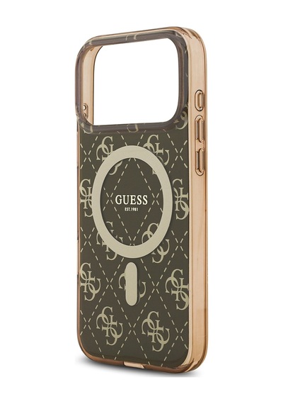 Apple Uyumlu iPhone 17 Pro Kılıf Guess Lisanslı M-safeli Iml Baskılı Klasik Logolu 4g Desenli Kahverengi Kahverengi