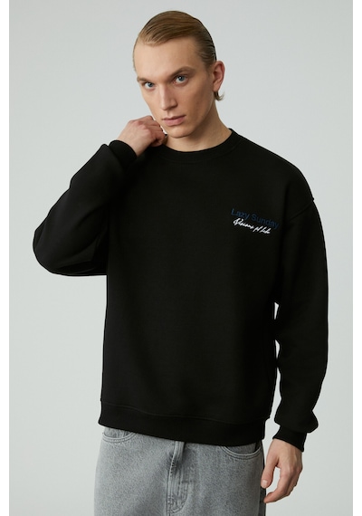 Grımelange LAZYNESS Erkek Yuvarlak Yaka 3 İplik Siyah Sweatshirt