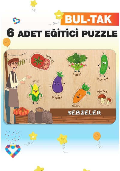 Ahşap Türkçe 6 Lı Set Eğitici-öğretici Yapboz