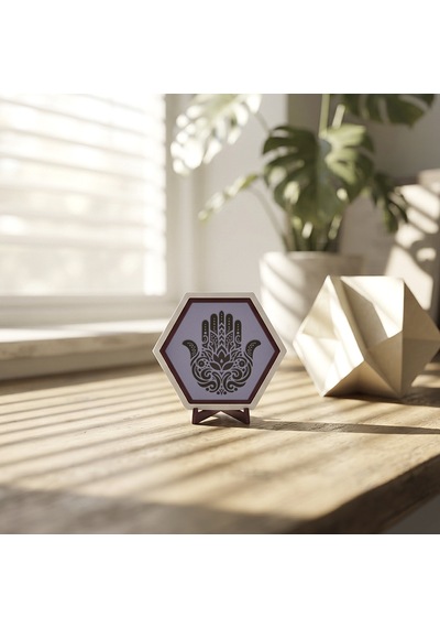 Modern Ve Butik Hamsa Masaüstü Süsü, Sevdikleriniz İçin Anlamlı, Özgün Ve Estetik Bir Hediye 10x10 Cm, Mor