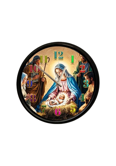 Klasik Aile Ve Işık Temalı Dekoratif Duvar Saati 28 Cm Sessiz Mekanizma Çok Renkli