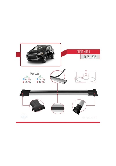 Ford Kuga 2008-2013 Arası İle Uyumlu Fly Model Ara Atkı Tavan Barı Gri