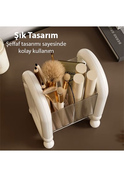 Ezere Şık Tasarım Kozmetik Eşya Makyaj Fırçası Düzenleme Kutusu Organizer Beyaz