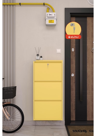 Ceha Kilitli 3'lü Metal Ayakkabılık - Açık Sarı/butter K.AYK-3/M1812/KL