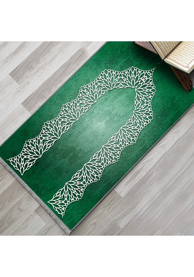 Evaşk Namazlık Dokuma Halı Kaymaz Muslumana Seccade 66x113 YEŞİL EVAŞK414D66