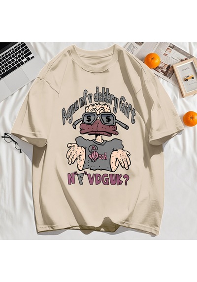 Startmore Y2k Vintage Tişört Tee Bir İnsan Gözlük Giyen Baskı Haki