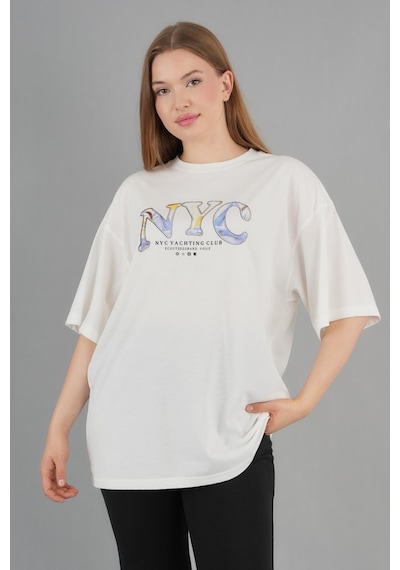 Alexandergardi Geniş Kalıp Bisiklet Yaka Baskılı Kısa Kollu T-shirt Beyaz