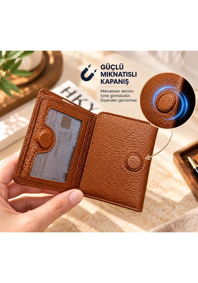 Grande İsme Özel 1414 Hakiki Deri Mıknatıslı Erkek Cüzdan Grnd1414 Taba