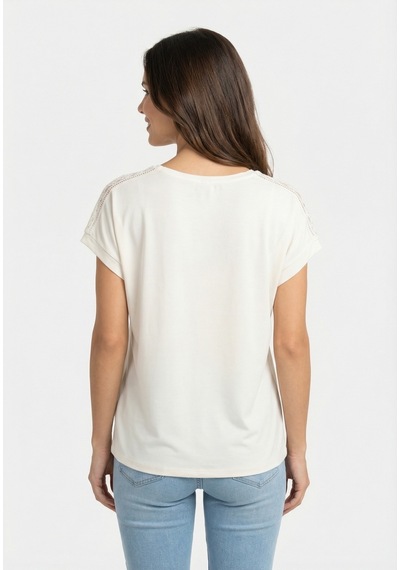 Only Onlfree Life S/s V-neck Lace Top Jrs Kadın T-shirt 15369294 Ekru