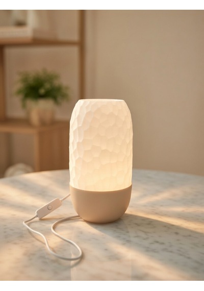 Modern Ribbed Dokulu Gece Lambası - Işık Led Abajur Yatak Başı Dekoratif Lamba Bej-beyaz