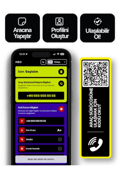 Meo 10'lu Paket - Numarasız Numaratör - Qr Kodlu Araç Numaratörü - Araç İçi Park Telefon Numarası Yatay Etiket 001