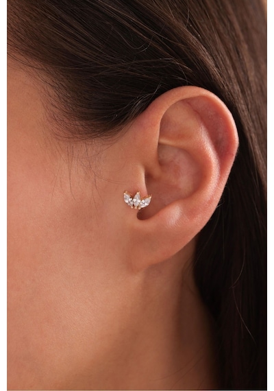 14 Ayar Altın Markiz Taşlı Lotus Tragus Küpe