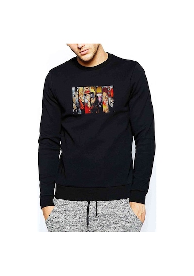One Piece Anime 2 Baskılı Siyah Erkek Örme Sweatshirt