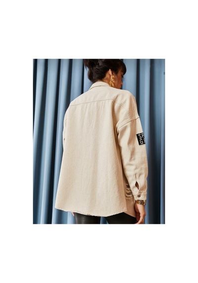 Esb Design Kadın Bej Boyfriend Oversize Eskitmeli Denim Jeans Kot Ceket Krem