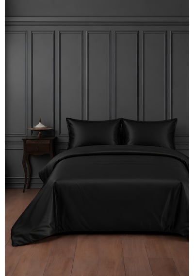 %100 Pamuk Saten Siyah 83 Tel-125 Gsm Çift Kişilik Nevresim Takımı