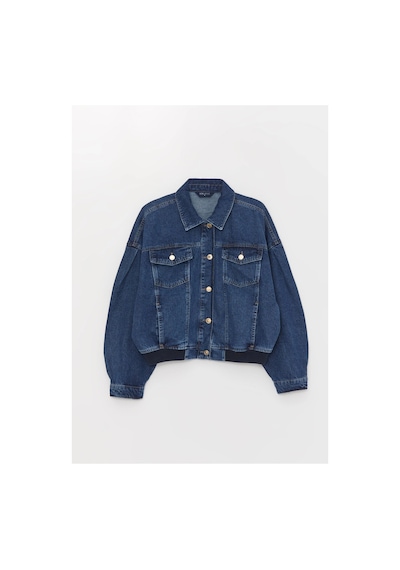LC Waikiki Lcw Vision İndigo Gömlek Yaka Oversize Kadın Jean Ceket Orta İndigo Rodeo