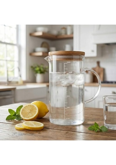1000ml Bambu Kapaklı Cam Ölçü Kabı Dayanıklı Ve Şeffaf Sıvı &amp Kuru Malzeme Ölçme Kabı Mutfak İç Diğer