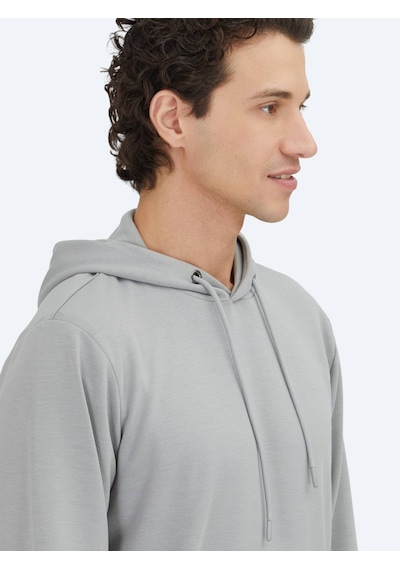 Kip Gri Kapüşonlu Sweatshırt