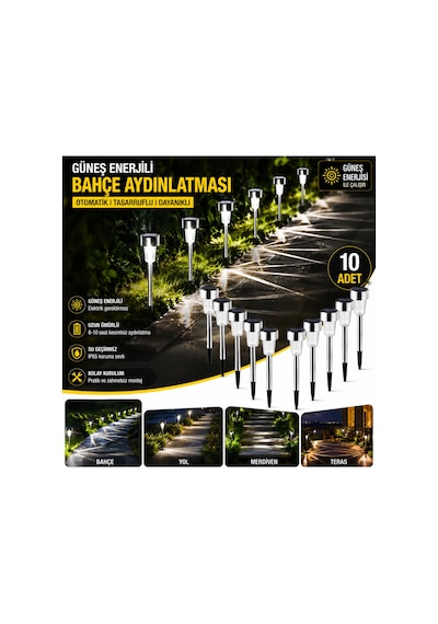 Güneş Enerjili Solar Lamba Bahçe Aydınlatması 10'lu Metal Yapı İle Kolay Kullanım