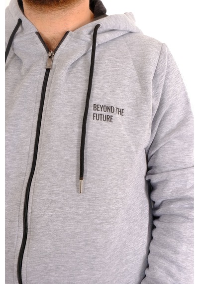 Mode Xl Erkek Büyük Beden Fermuarlı Kapüşonlu Sweatshirt Future U24549 Grimelanj Gri Melanj