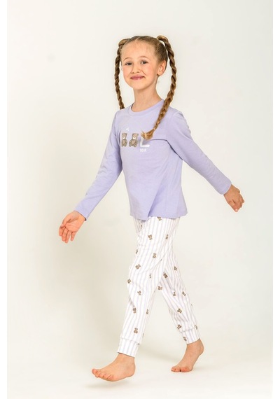 Rolypoly Kız Çocuk Cool Bear Mor Uzun Kol Pijama Takım Rp3912-c-v2 Rp3912-c-v2