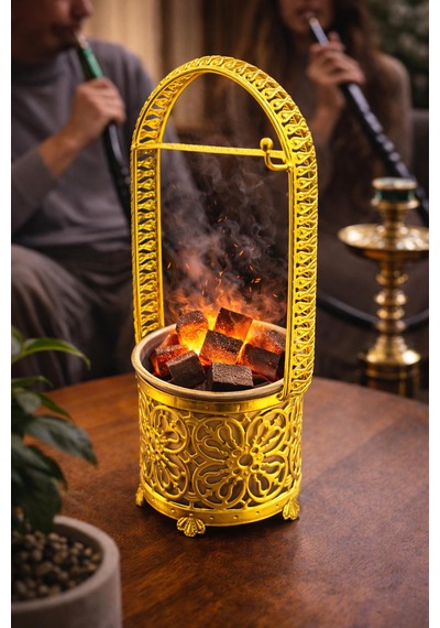 Elenor Hediyelik Altın Renk Nargile Közü Kovası Metal Közlük, Dekoratif Nargile Kömür Taşıma Aksesuarı 42cm