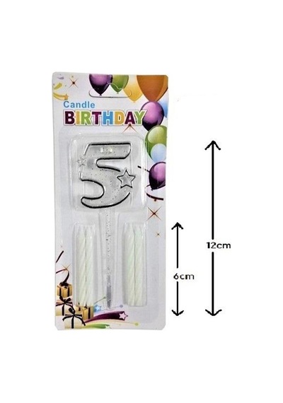 Mika Şeffaf 5 Rakam Gümüş Mum Set