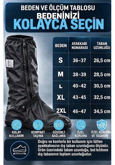 Motoraf Motosiklet Lüx Bot Kılıfı Yağmurluğu Ayakkabı Yağmur Çamur Koruma Siyah