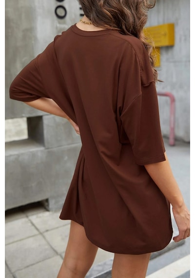 Unisex Orchid Baskılı Oversize Tshirt Kahverengi