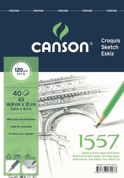 Canson 1557 Resim Ve Çizim Blok 120gr A5 40yp Üstten Spiralli Resim Defteri