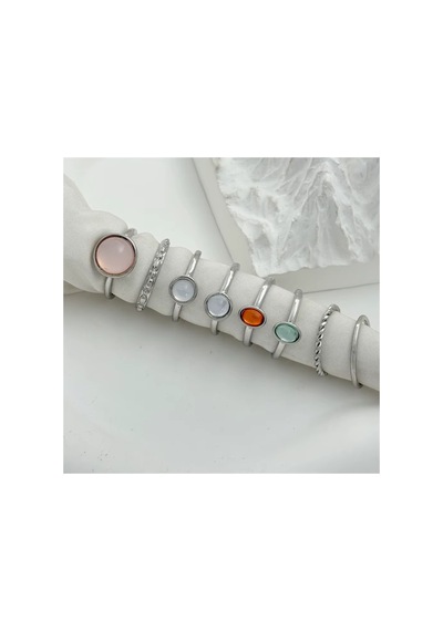 Bliss Silver Gümüş Renk Kristal Taşlı Şık Modern Bohem 8 Parça Yüzük Seti -14 Şubat Sevgiliye Hediye