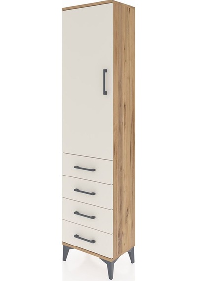 Arges Dolap Tek Raflı 4 Çekmeceli Tek Askılı 44x30x182 Çam-ay... Çam