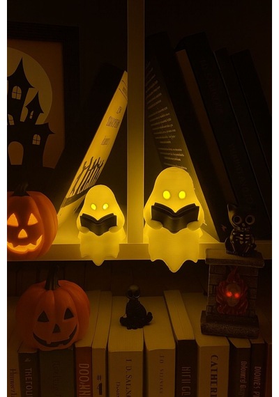 Kitap Okuyan Hayalet Figürü 2 Li Pilli Mum İle Kullanım Masaüstü Dekoru Halloween Dekoratif Figür