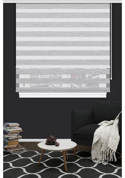 Çift Mekanizmalı Zebra Stor Güneşlik Perde 07 Gri Mutfak Balkon Perdesi Çocuk Yatak Odası Perdesi Gri