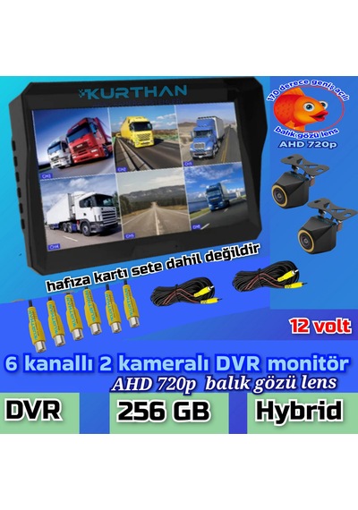 2 Adet 4x3 Cm. Ahd 720p 170 Derece Balık Gözü Kamera 10 İnç 6 Kanallı Qled Ekran 12 V 256 Gb