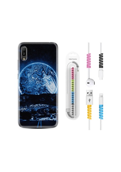 Huawei Y6 2019 Kılıf Kablo Koruyuculu Mavi Gece 1605