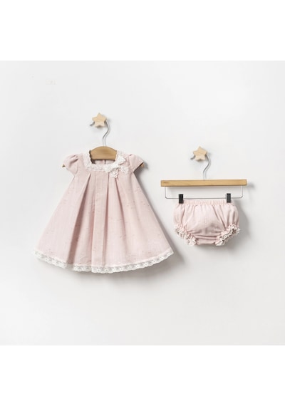 Lamato Baby Yazlık Yakası Fistolu Külotlu Bebe Kız Elbise Pembe