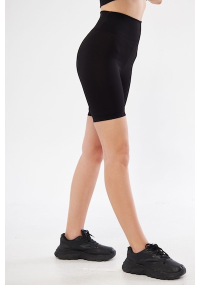 Lesa Wear Fitilli Yüksek Bel Likralı Toparlayıcı Kısa Şort Tayt Siyah