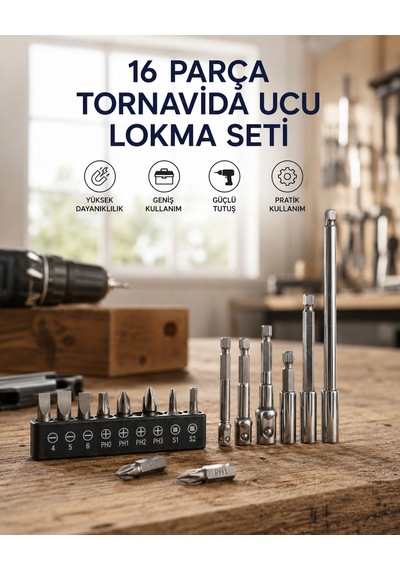 16 Parça Bits, Adaptör Ve Tornavida Ucu Seti - Lisinya
