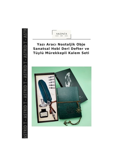 Yazı Aracı Nostaljik Obje Sanatsal Hobi Deri Defter Ve Tüylü Mürekkepli Kalem Seti Çok Renkli