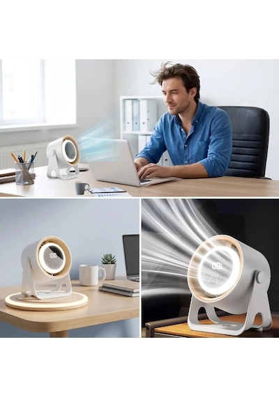 6 Kademeli Şarjlı Masaüstü Fan Dijital Led Ekranlı, Oynar Başlıklı, Led Işıklı, Askılı Ve Duvara Monte