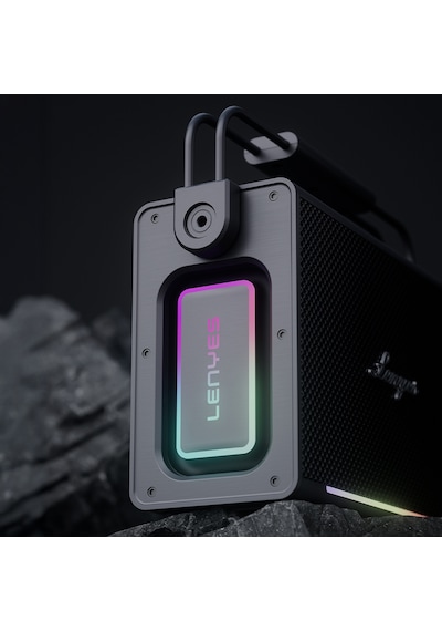 Lenyes Titan 2 Serisi Rgb Işıklı Çift Mikrofonlu Tws Bluetooth Speaker Hoparlör V5.3 5000mah Siyah