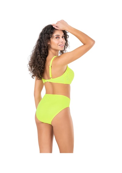 Endeep Kadın Fiyonk ve Taş Detaylı Büyük Beden Sarı Bikini Takımı