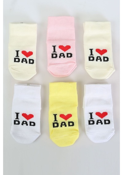 Baby Shez Pamuklu 6'lı Yenidoğan Erkek Bebek Çorap Dad Erkek Pembe