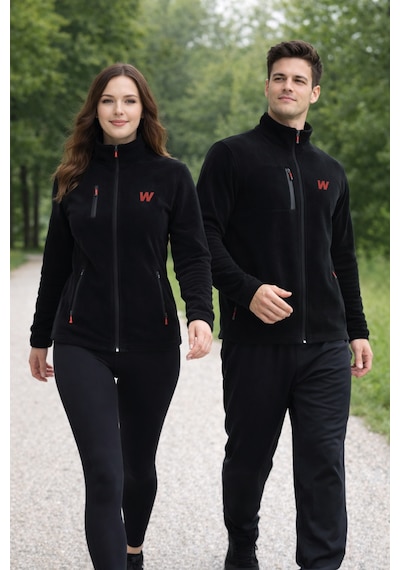 Walke Premium Erkek Tam Cepli Fermuarlı Outdoor Spor Polar Ceket Siyah
