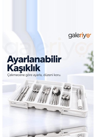 Ayarlanabilir Kaşıklık Organizer Genişleyebilir Çekmece İçi Düzenleyici Beyaz Antrasit - Gri