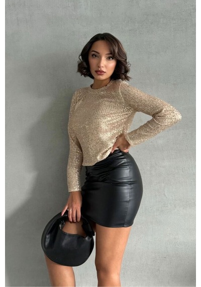 Verymoda Pullu Bluz F1866 Gold Taş