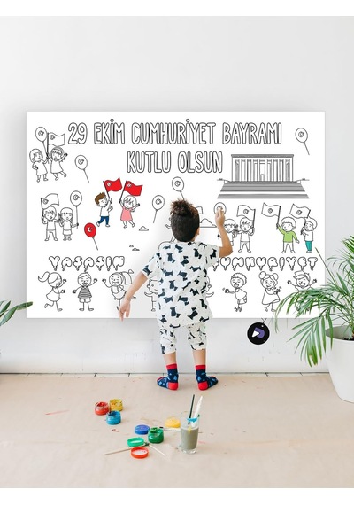 Postermanya Pster21294 29 Ekim Cumhuriyet Bayramı Eğitici Dev Boyama Kağıdı, Çocuklar Için Aktivite Boyama Rulosu 90x130cm