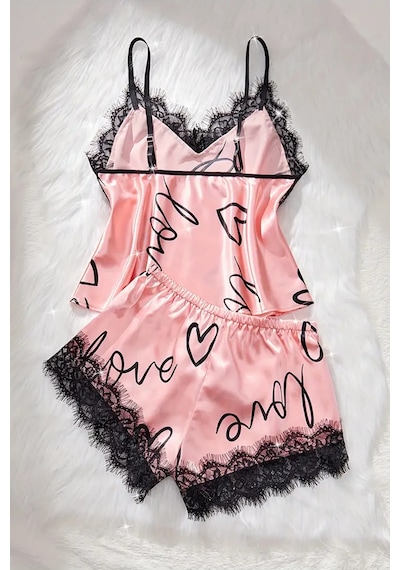 Merry See Love Kalp Baskılı Şortlu Pijama Takımı Pembe