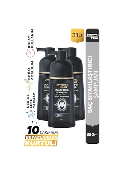 Black Hair Doğal Görünümlü Saç Siyahlaştırıcı Anında Etkili Beyaz Kapatıcı Shampoo 3x350ml Tüm Saç Tipleri